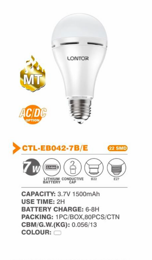 Rechargeable LED Emergency Bulb - Lontor