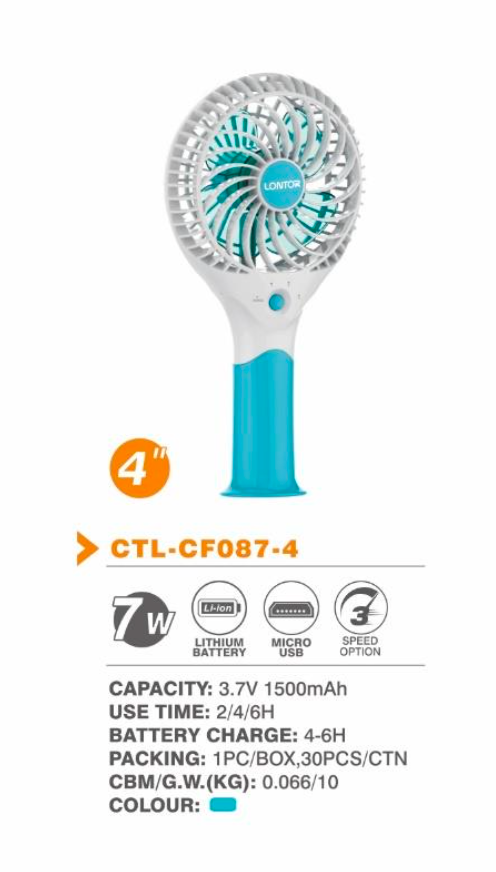 4" Rechargeable 7W Handheld Mini Fan